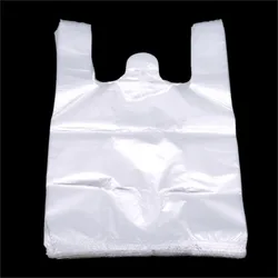 Transparent Handle Plastic Shopping Bags - 100 Pack for Supermarket & Food Packaging (White)