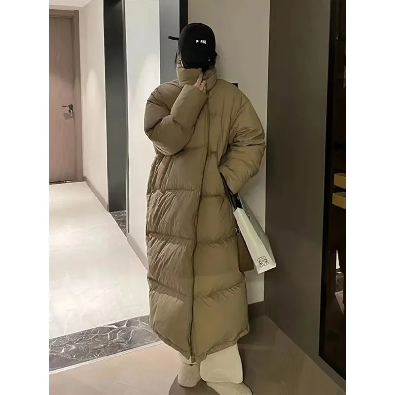 

Корейский плотный однотонный длинный жакет, Женское пальто с отложным воротником, свободный рукав, зима 2023, женская теплая Повседневная одежда на молнии