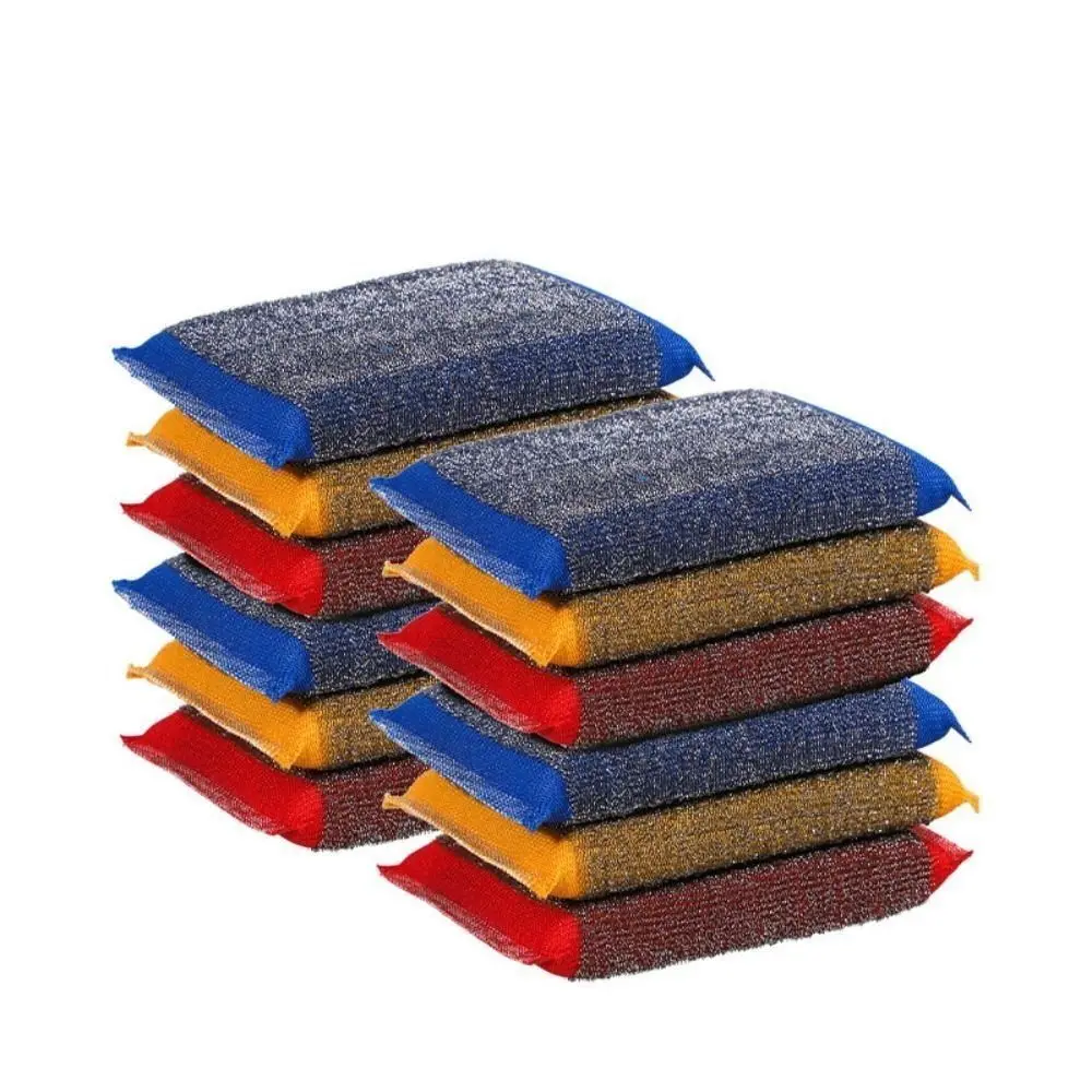 6Pcs Sponge Stainless Steel Wire Washing Pads Non-Scratch Dishes Scrub Sponges High Quality Reusable Dishwashing Sponge