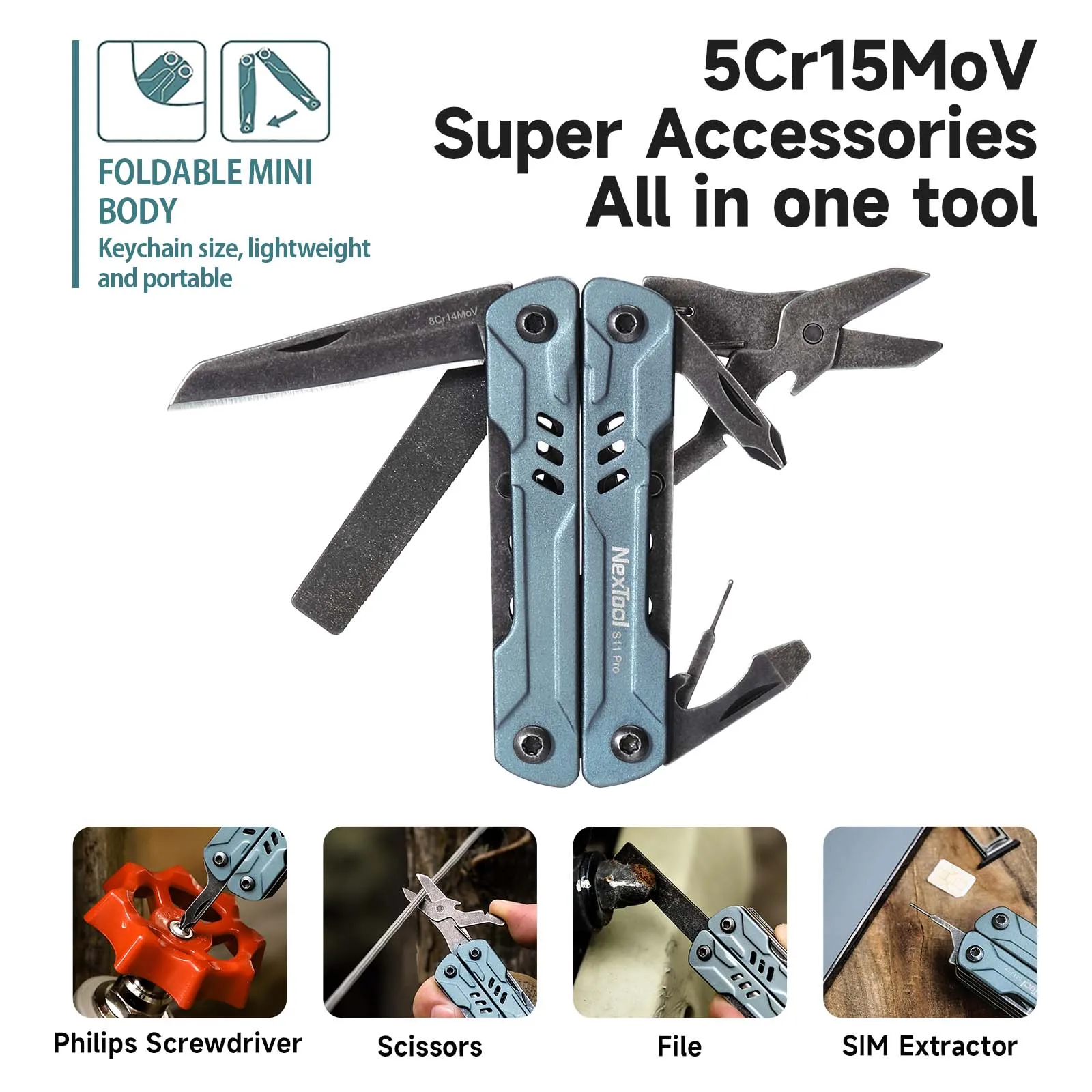 NexTool 미니 선원 펜치 S11 Pro 12In1 멀티 도구 접이식 가위 스크루 드라이버 휴대용 EDC 나이프 야외 장비 핸드 툴
