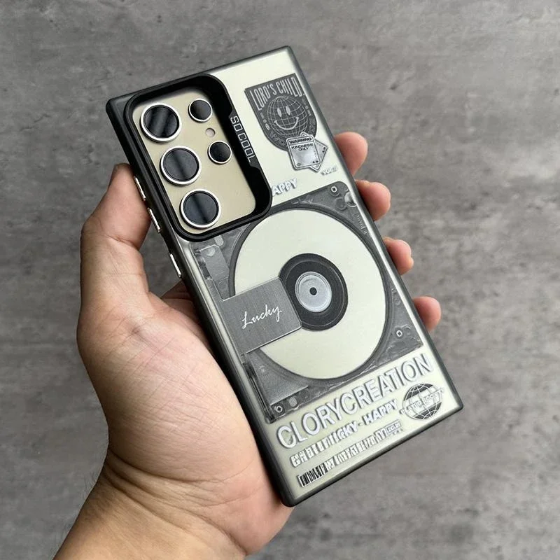 Retro Record CD Player Plating Matte Phone Cover