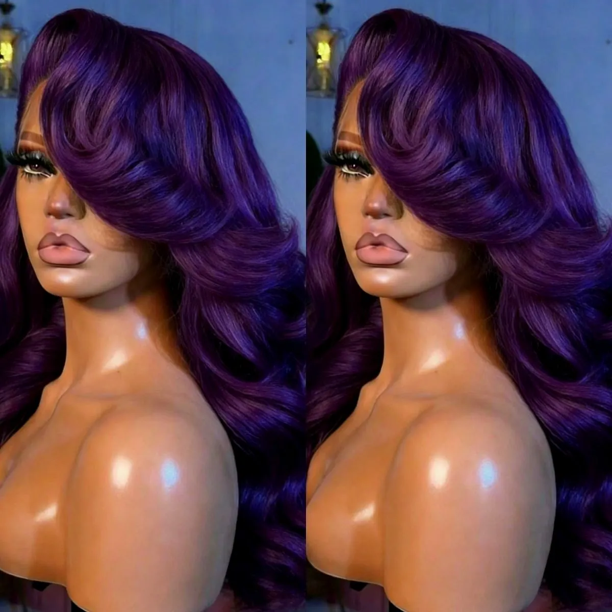 200 Density 13X4 Dark Purple Body Wave Human Hair Wig Pre Plucked Ready Go Brazilian Purple 13x4 Wavy Lace Frontal Wig for Women 4
