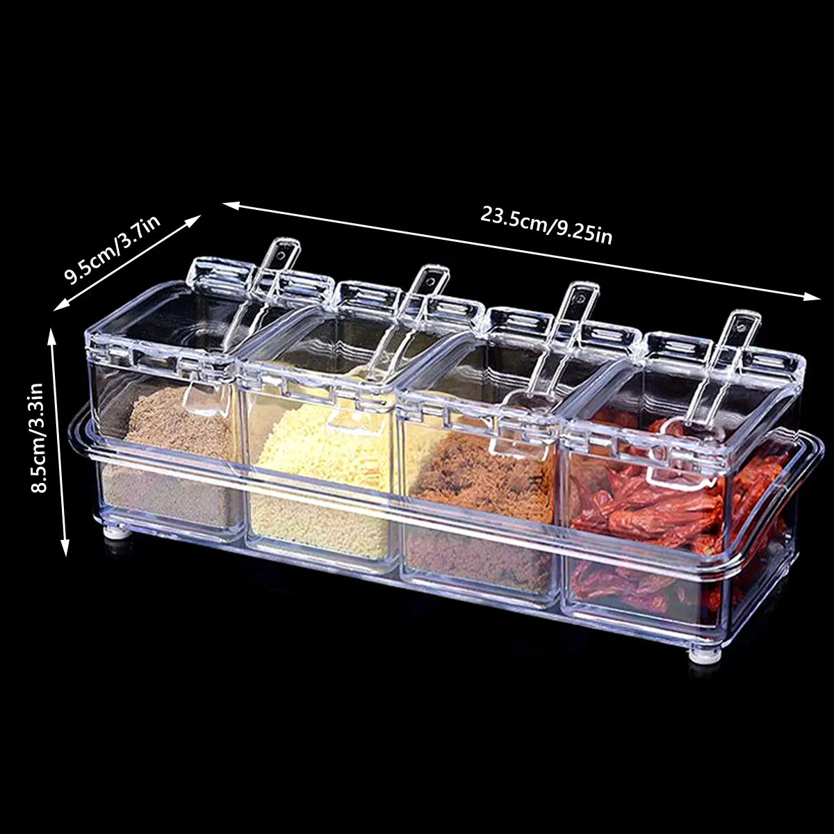 4 Grid Transparent Seasoning Box Spice Pot Sealed Spice Container Kitchen Condiment Jar Lid Spoon Salt Sugar Cruet spices bottle seasoning jar