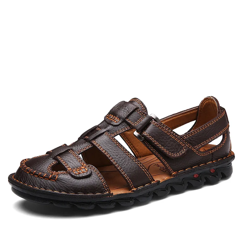 

Classic High quality Cow Leather Sandals Summer Outdoor Handmade Men Sandals Fashion Comfortable Men Beach leather shoes size48