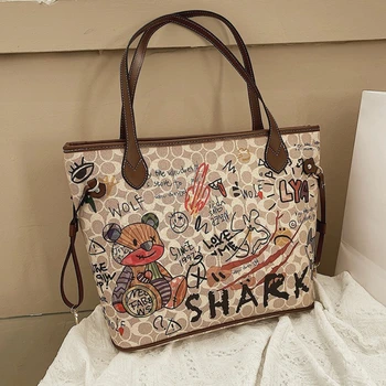 Borsa Tote da Donna alla Moda, Grande Capacità, Stampa Graffiti, Borsa a Spalla di Alta Qualità, Versatile Borsa Sottobraccia, Borse di Lusso Firmate