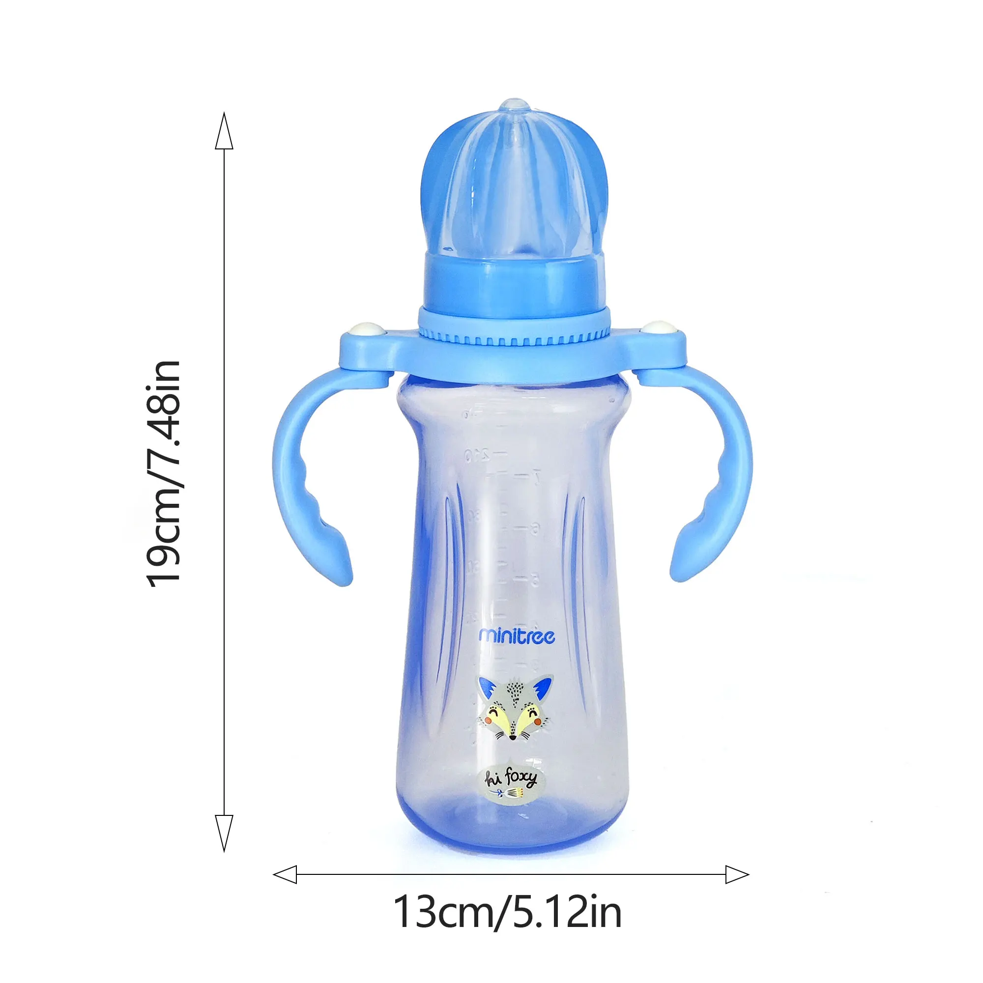 240ml cartoon baby PP bottle, 0-3 years old newborn imitation breastmilk nipple bottle, collapsible handle, BPA-free