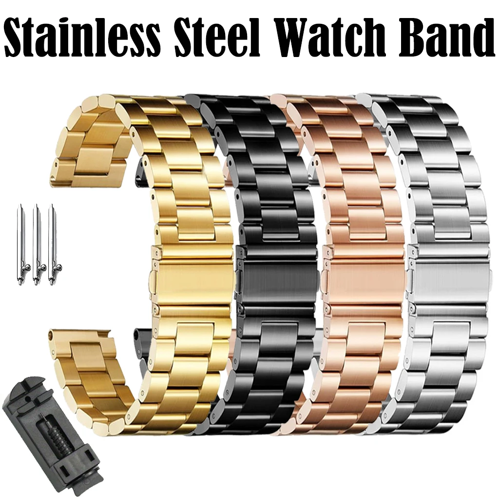 Elegant Stainless Steel Universal Watch Band with Tool – Three-Bead Design