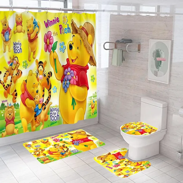 3D Disney Winnie The Pooh Bear Bathroom Mat Set Durable Waterproof Shower  Curtain Set Base Carpet Lid Toilet Lid Cover Bathtub - AliExpress