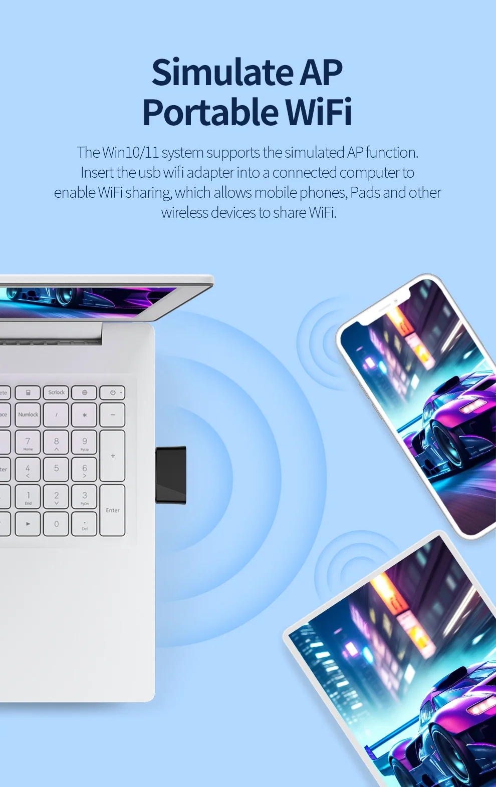 Wifi Adapter Comfast 300Mbps USB2.0 2.4G WIFI6 Network Card Drive Free For Win7/10/11 Laptop PC