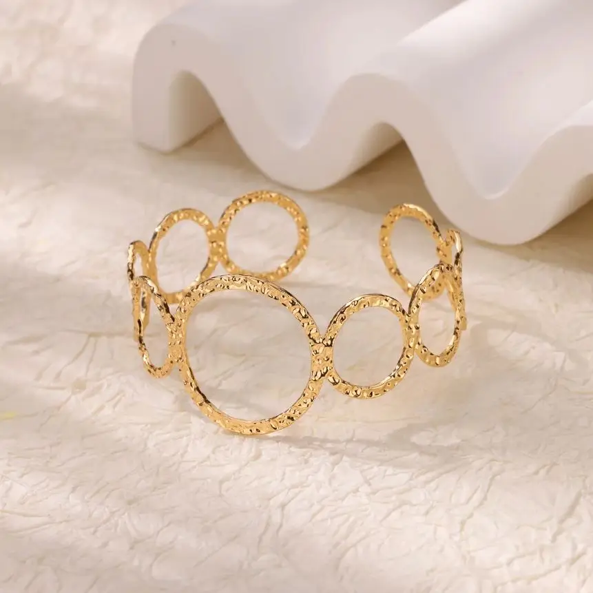 Hollow Bangles for Women Gold Color Stainless Steel Cuff Bangle Bracelet