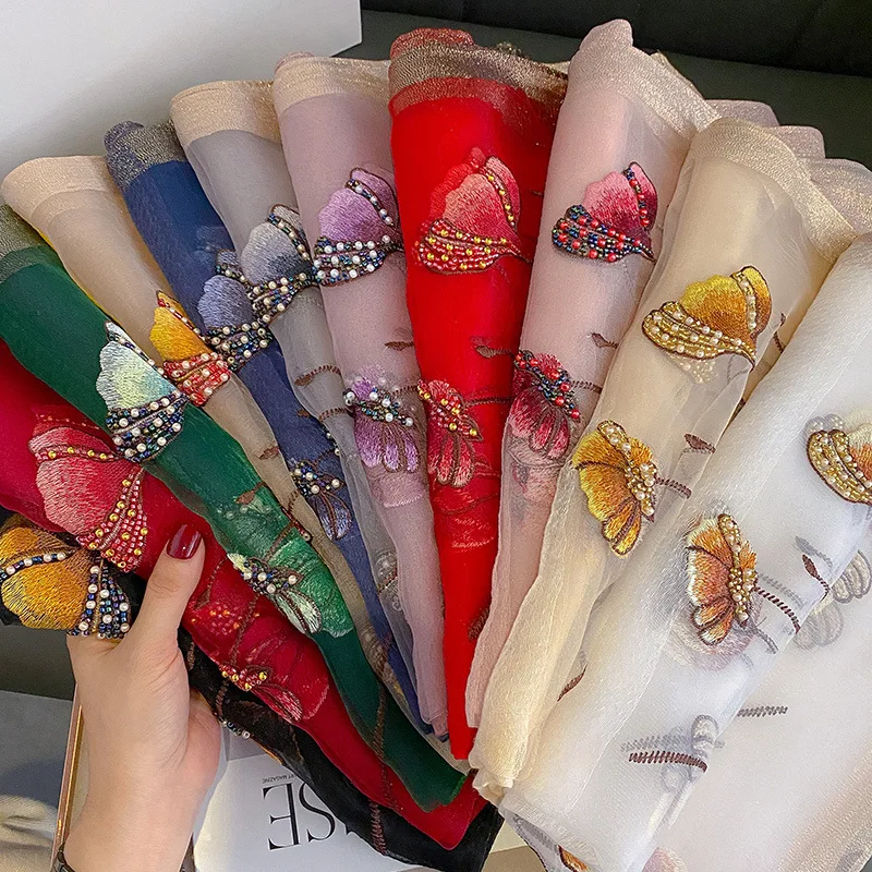 Sciarpa misto lana e seta semi trasparente con tulipani e perline per mezze stagioni (90*180cm) 52 Sciarpa misto lana e seta semi trasparente con tulipani e perline per mezze stagioni (90*180cm) - immagine 12