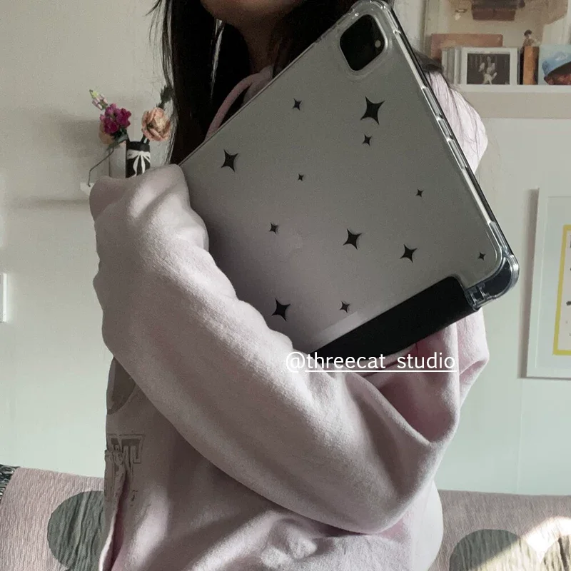 Black Glitter Sparkle Design Tablet Case with Pencil Slot and Y+3 Fold Cover