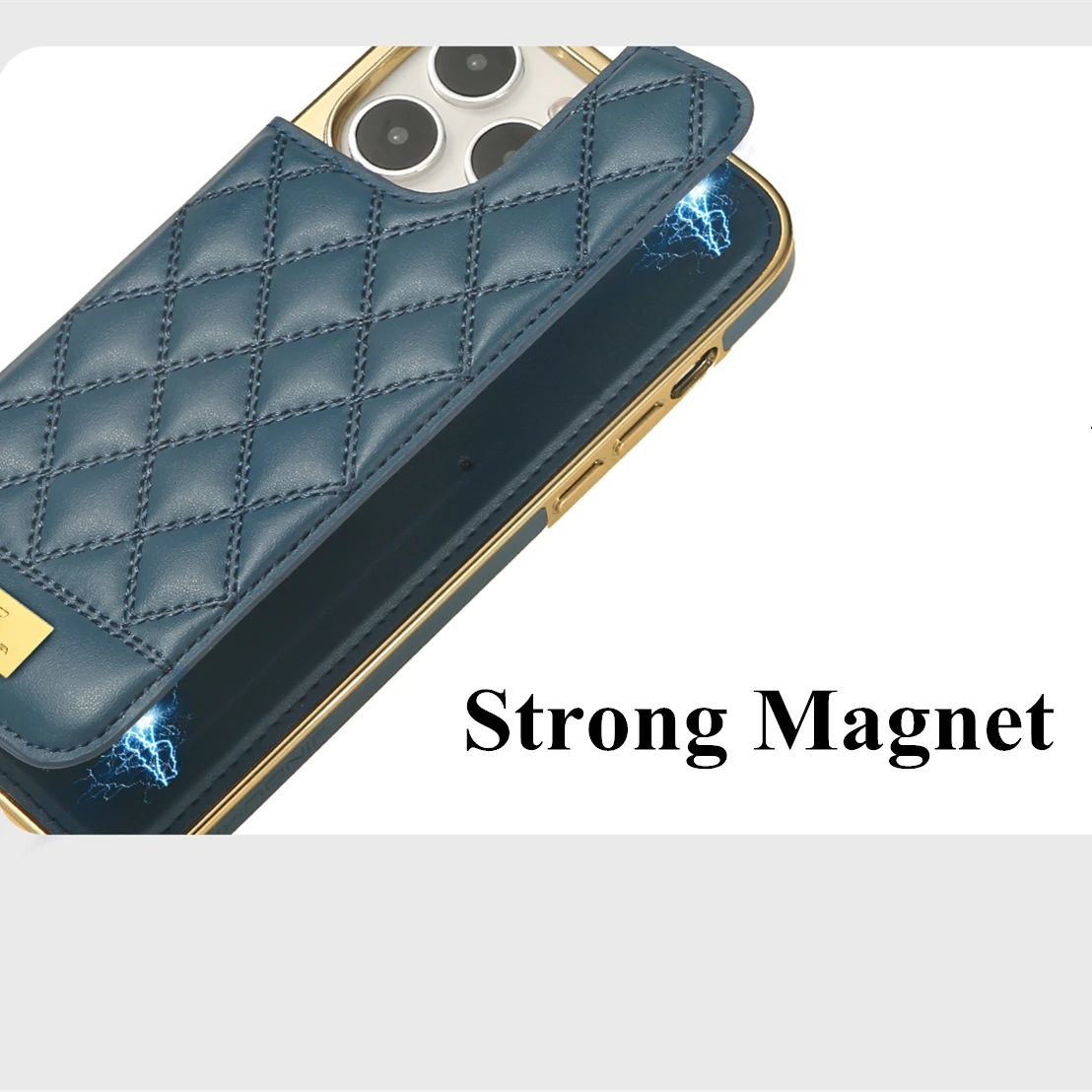 Magnetic Leather Wallet Case For iPhone 12 13 14 Pro Max 14Plus Shockproof  High-end Gold Plating Grid Pattern Card Slots Cover - AliExpress