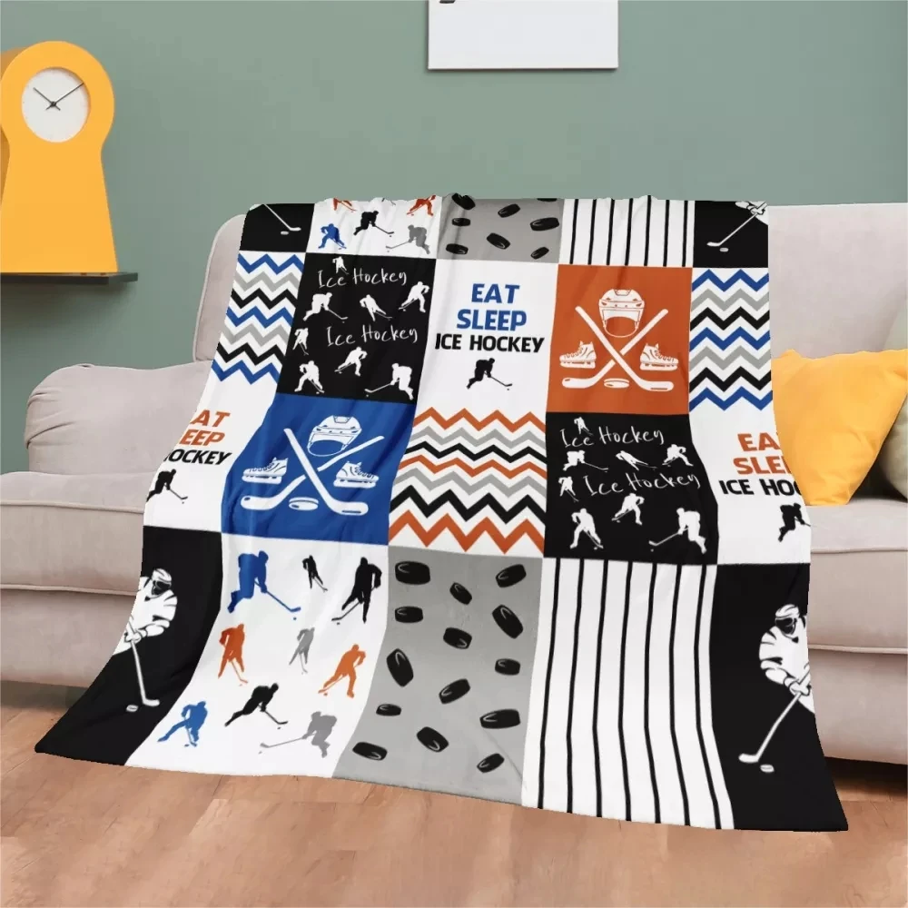

ICE Hockey Designs Plush Throw Blanket Sherpa Bedspread Sports Lover Bedding Square Picnic Flannel Soft Gifts