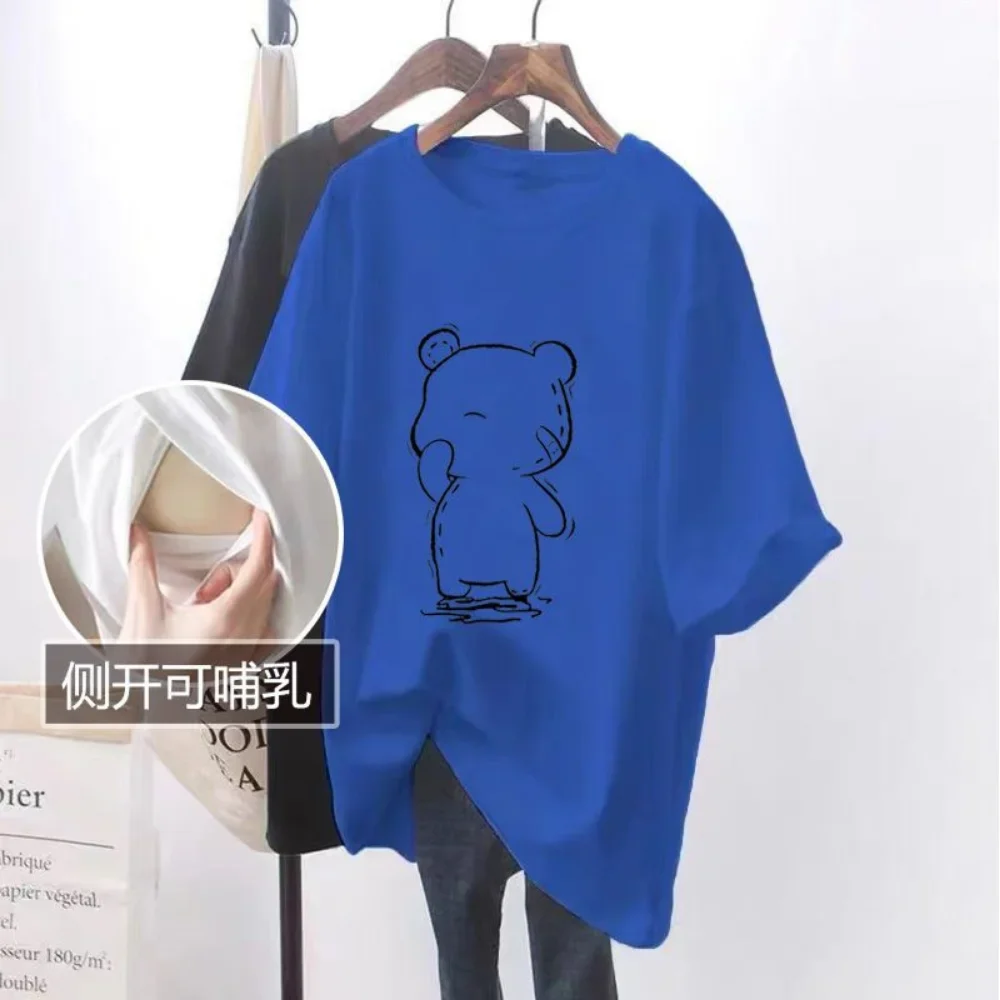 2024 Summer Short Sleeve Cotton Nursing T-shirt Maternal Woman Breastfeeding Clothes Lactation Top Tees pregnancy nursing top 4