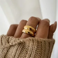 Vintage 18K Gold Plated Stainless steel double layer Rings for Women Men Party fashion Jewelry Gift for Her Mariasz Minimalist 1