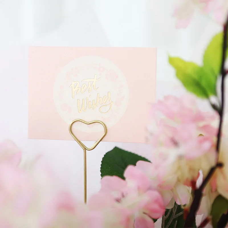 New Floral Greeting Card Holder Stick Flower Bouquet Cake Card Stick Clips Heart Round Shape for Wedding Party Wrapping Supplies