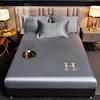 Luxury Satin Fitted Sheet Embroidered Solid Color Mattress Cover with Elastic Band Bed Sheet Bed Linen High-end Rayon Bedsheet 5