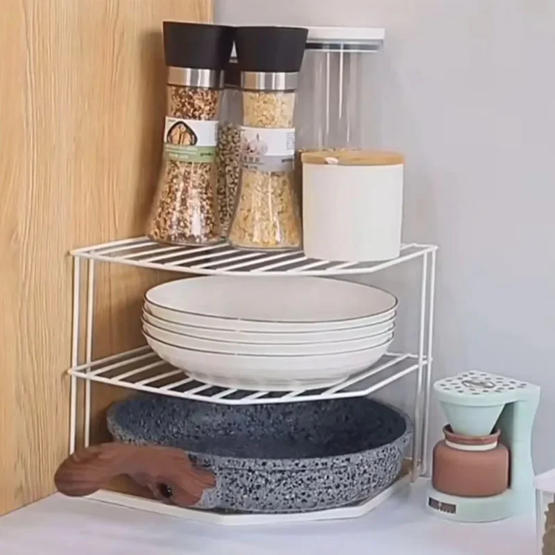 Kitchen Seasoning Corner Shelving Pot Non Punching Portable Storage Table Food Sundries Organizer Rack Kitchen Bathroom Holder 5