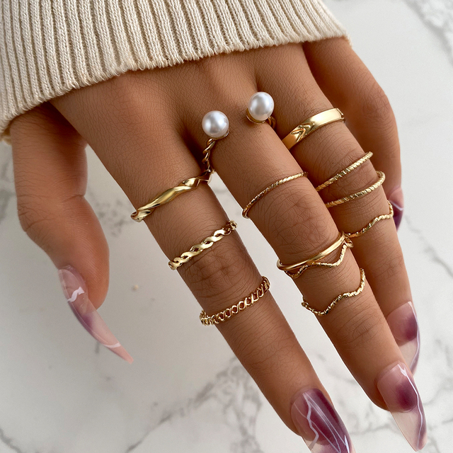 Ring Set for Women Vintage Gold Silver Plated Rings Trendy Hip Hop Jewelry Metal Geometric Ring Ancient Accessories 2022