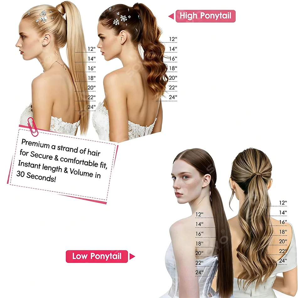 100% Human Hair Ponytail Brazilian Straight Remy Magic Wrap Around Ponytail Clip In Horsetail wig Extension 100g 120g 150g 6