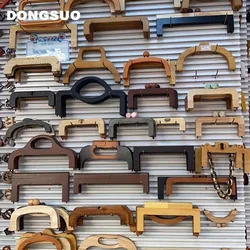 Wooden Frame Handled Clutch Purse Rectangle natural wood frame handle for DIY making bag handbag black brown with screws on