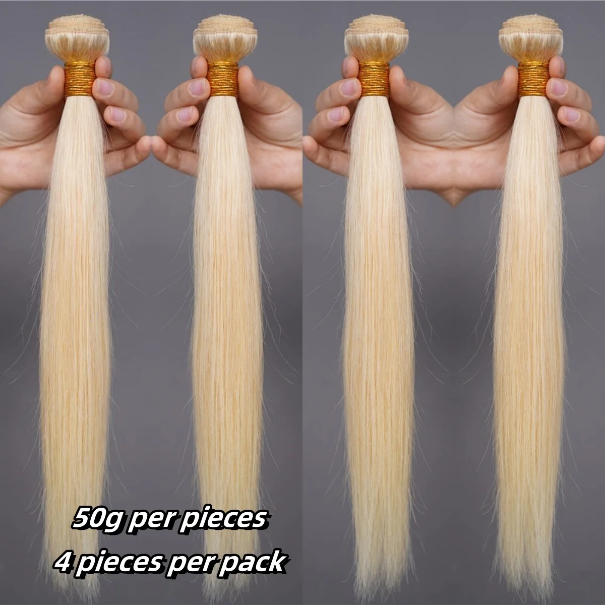 50g 613 Blonde Human Hair Weaving Double Drawn 613 Straight Bundles Human Hair 4 Bundles Sew-in Extensions Brazilian