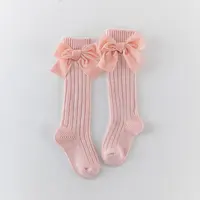 Baby Girls Knee High Socks Kids Cotton Big Bow Socks Solid Leg Warmers Princess Girls Toddler Soft Long Socks For Children 5