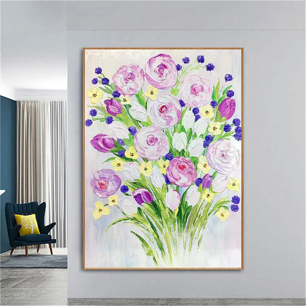 

Nordic Flower Shiny Wall Art Pictures 100% Hand-Painted Oil Painting On Canvas Modern Canvas Paintings Decor Living Room Mural