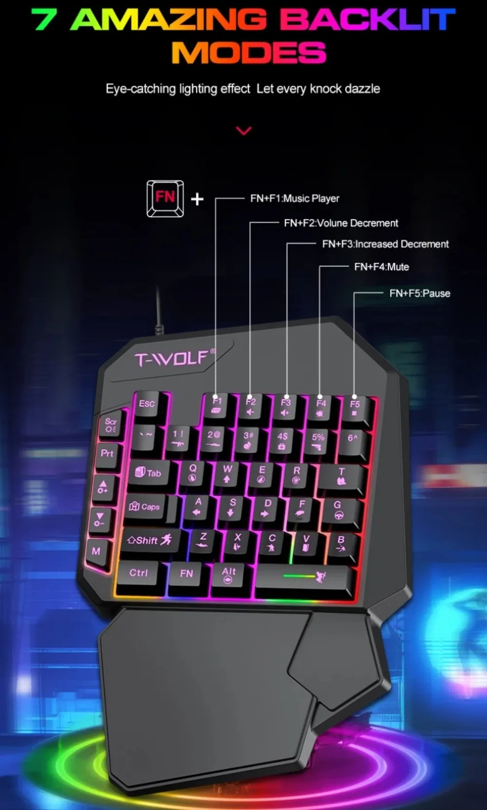 5 in 1 RGB 게이밍 키보드 마우스 콤보 한손 컨트롤러 컨버터 유선 저지연 PUBG 모바일 안드로이드 iOS PC용