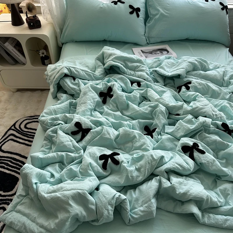 Summer Quilt Skin Friendly Water Washed Cotton Bow Towel Embroidered Luxury Emulation Silk Quilted