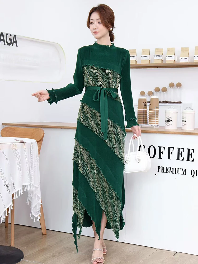 LANMREM High End Irregular Ruffled Panelling Patchwork Design Women's Dress Loose Elastic Slimming Long Sleeve Dresses 2DB3394 - Image 3