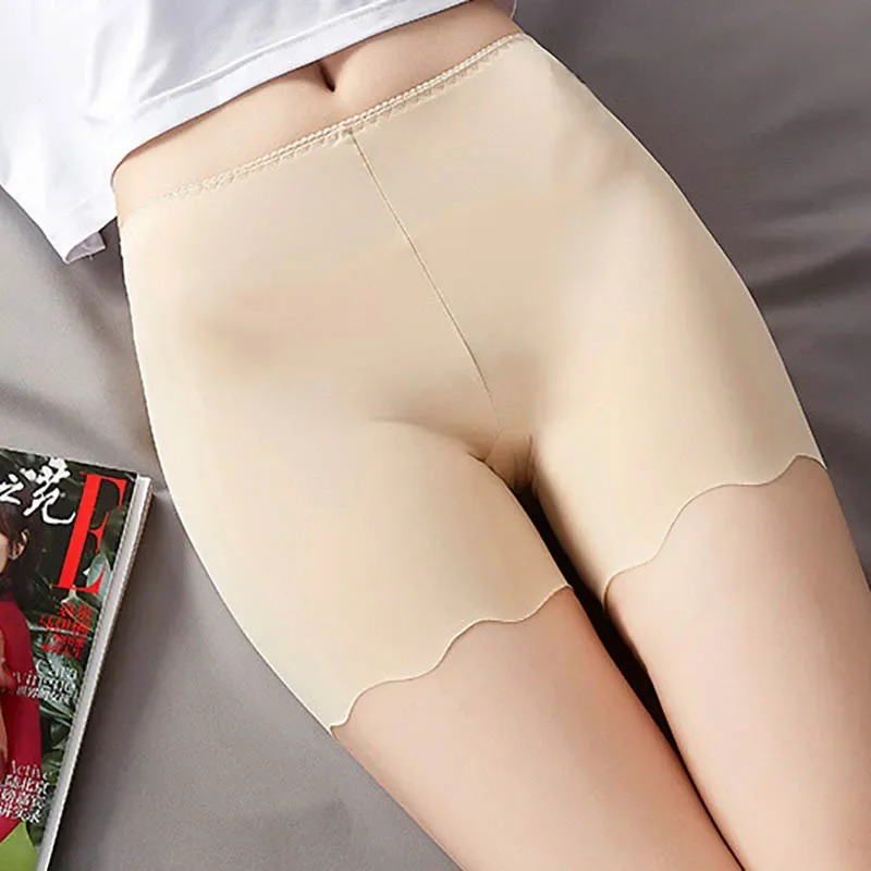 Women Shorts Underwear Ice Silk Safety Panties Elastic Comfortable Solid Color Thin Seamless Anti-Exposed Breathable Boyshort Summer