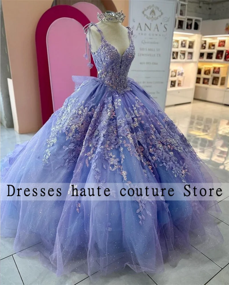 

New Arrivals Lilac Purple Lace Ball Gown Quinceanera Dresses 2024 Bow Appliques Sweet 15 Dress Birthday Party Gowns Lace-up