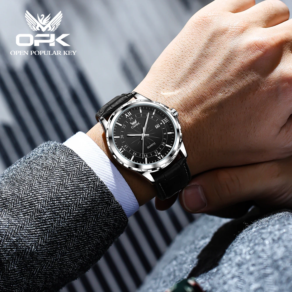 OPK 6003 New Fashion Retro Quartz Watch For Men Waterproof Luminous Calendar Leather Man Wristwatch Luxury Original Men's Watch