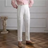 Spring Autumn Men 100% Linen Italian Naples Pants High Waist Straight Suit Trousers Fashion Lightweight Breathable Casual Pants 3