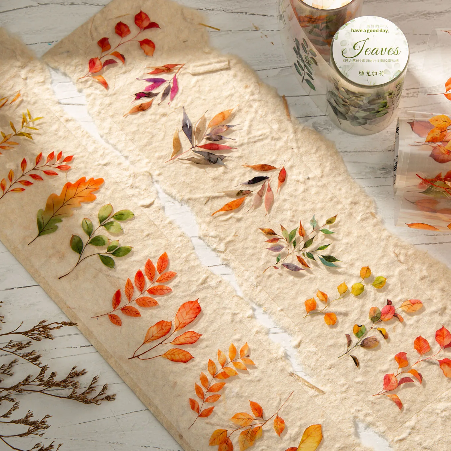 Yoofun 6x200cm Autumn Leaves Diary Tape Stickers for Album Label Scrapbooking Journaling Card Making Bottle Decoration 4