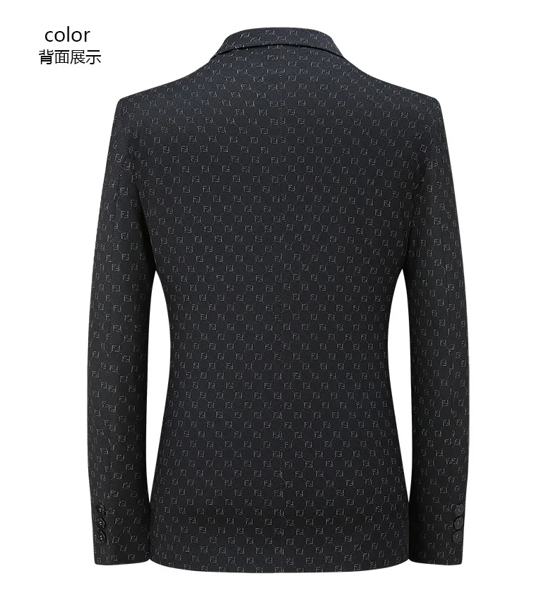 Men Suit Jacket 2023 Autumn Black Gray Blue Letter Printed Business Casual Single-Breasted Blazer New Fashion Male Slim Fit Coat
