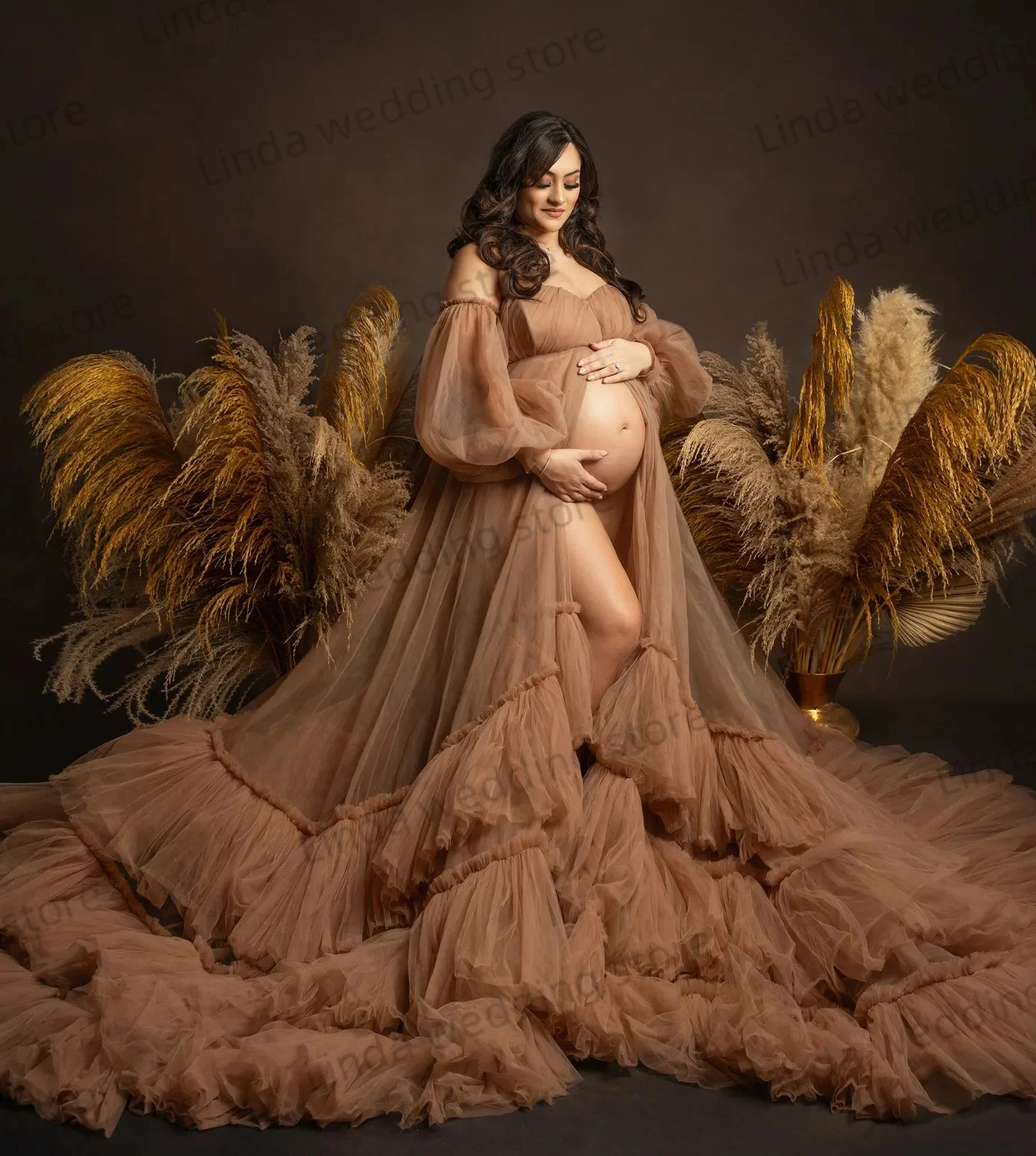 Diskrétní těhotenské šaty pro fotografii milenka výstřih odstupňovanou babyshower gowns oblékání vysoký štěrbinou dámské prádlo těhotenství roucha