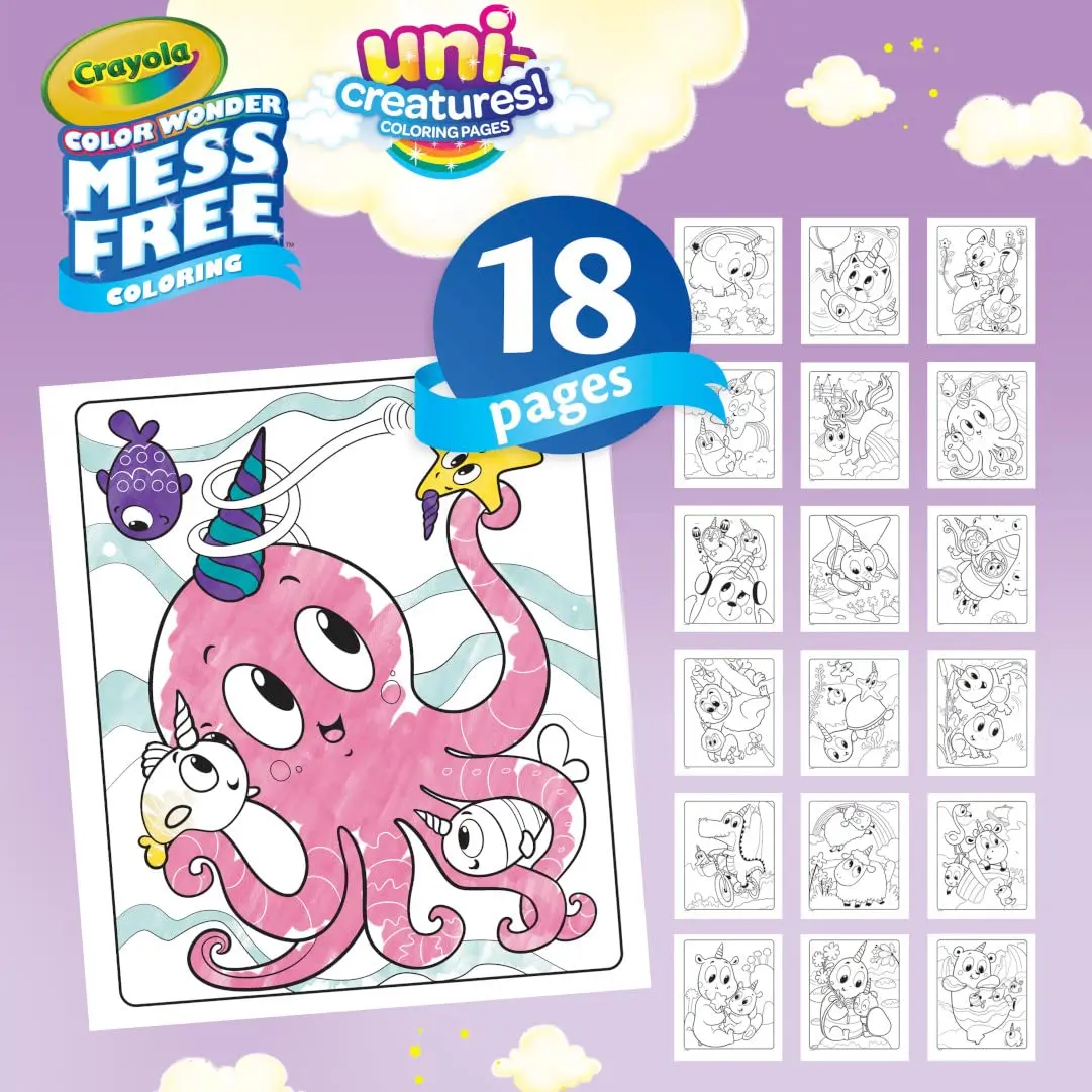 Crayola Color Wonder Unicreatures, 유니콘 엉망이 없는 색칠 페이지 및 마커, 어린이 선물, 3 세, 4 세, 5 세, 6 세
