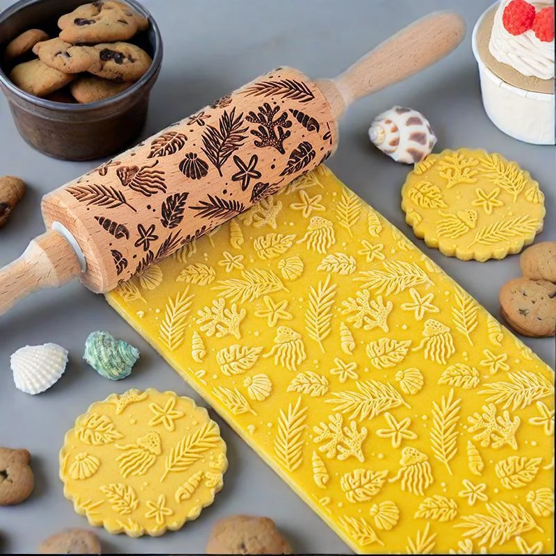 Wooden Cartoon Ocean Embossing Rolling Pin for Baking