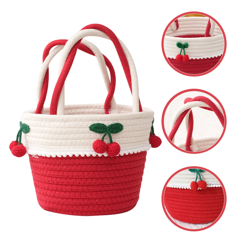 

Rope Cherry Storage Storage Basketsssss for Storage Woven Table Organizer Sundries Cotton Small Office Storage Storage