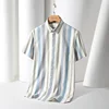 2024 100% Cotton Oxford Plaid Business  Men's Striped Fashion Short SleeveButton Down Regular Fit Office Shirt Man Clothing 5