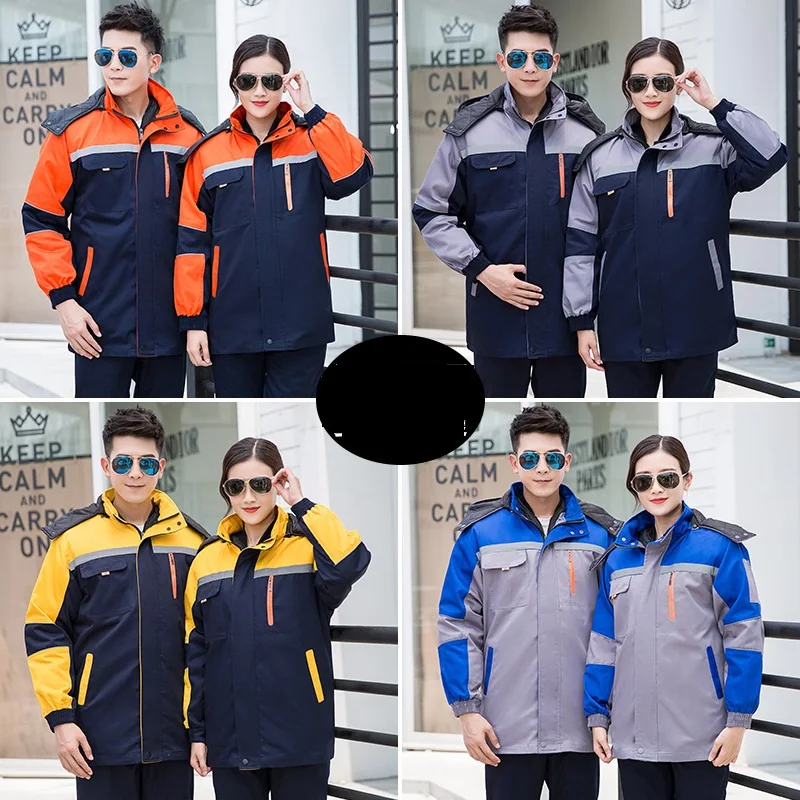 

Winter Workshop Uniforms Cotton-padded Labor Jacket Warm Thick Thermal Overcoat Fleece Velvet Working Suit Wear-resistant Jacket