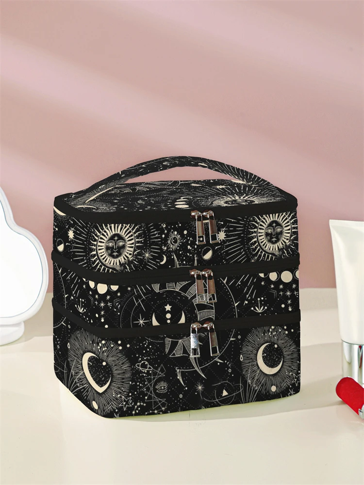 1Pc, Moon God Pattern 3-Layer Cosmetic Bag, Multi-Functional Cosmetic Management Bag, Bathtub Shower, Wallet, Portable Cosmetics, Lipstick, Brush, Skin Care Organizer 1Pc, Starry Sky Pattern 3-Layer Cosmetic Bag, Multi-Functional Cosmetic Management Bag, Bathtub Shower, Wallet, Portable Cosmetics, Lipstick, Brush, Skin Care Organizer