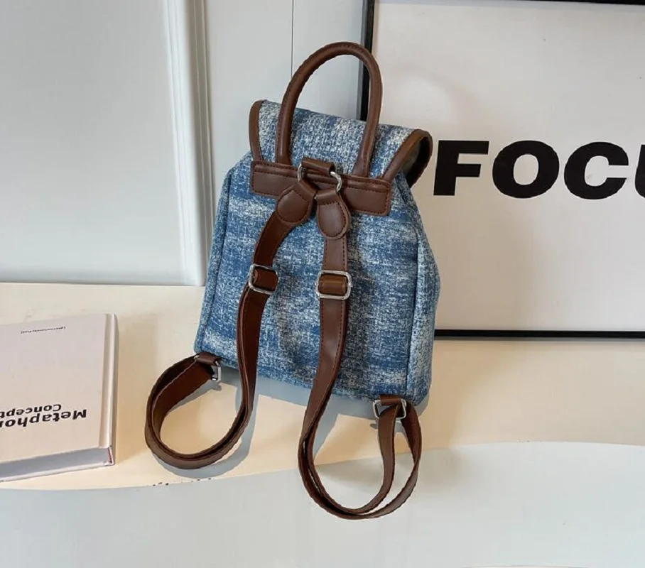Hot Sale Korean New Fashion Vintage Denim Backpack Large Capacity Canvas Shoulder Bags Student School Bag Travel Rucksack Totes 2