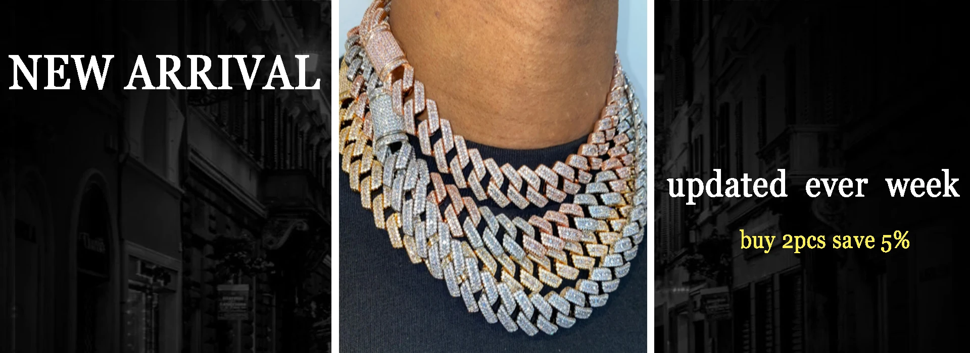 Aokaishen Centipede Cuban Link Chain for Men Real Copper Cubic Zirconia Prong Setting Hip Hop Jewelry Stainless Steel