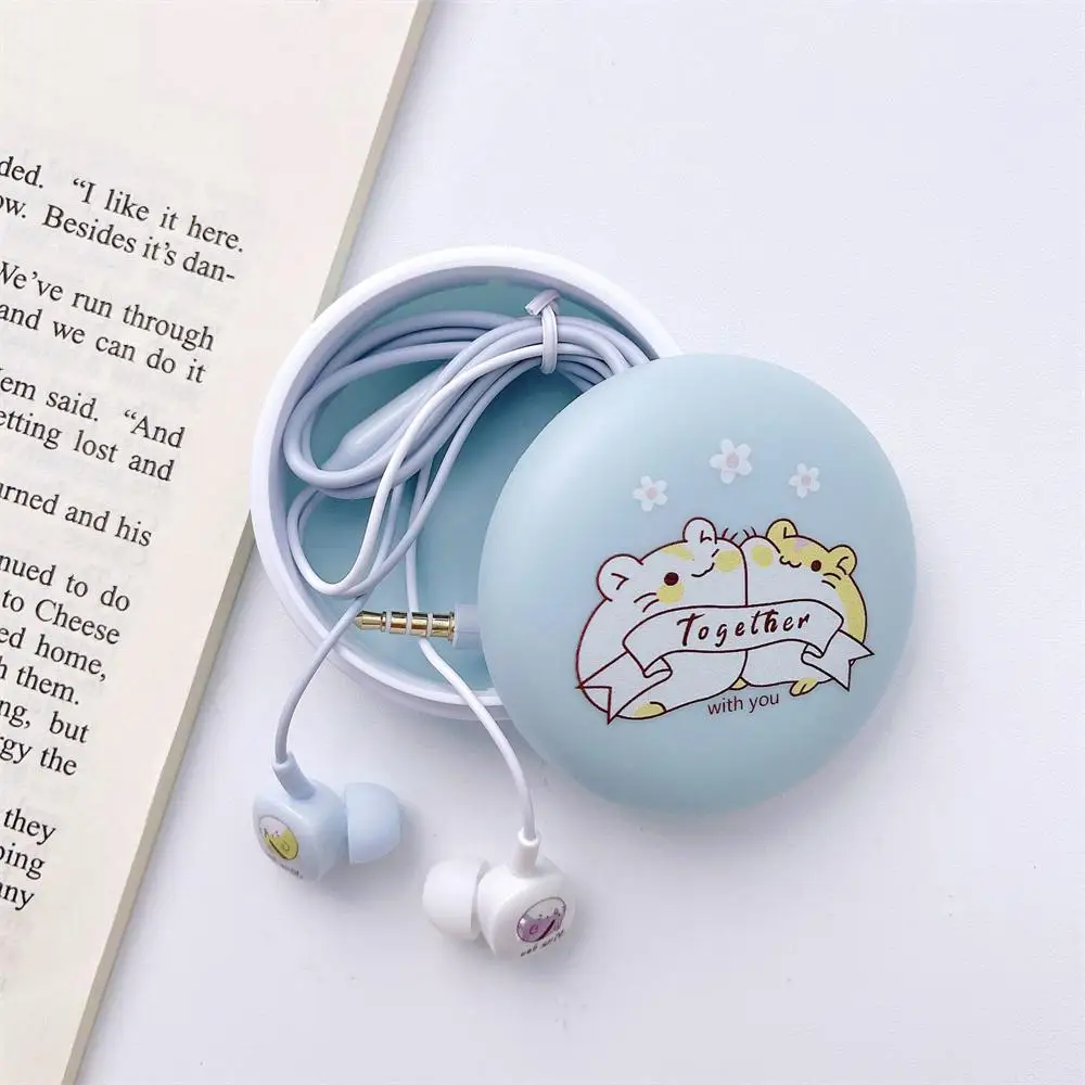 3.5mm Cartoon Cable Headphone With Storage Box And Subwoofer for OPPO Huawei Redmi Mobile Phone With Microphone Universal