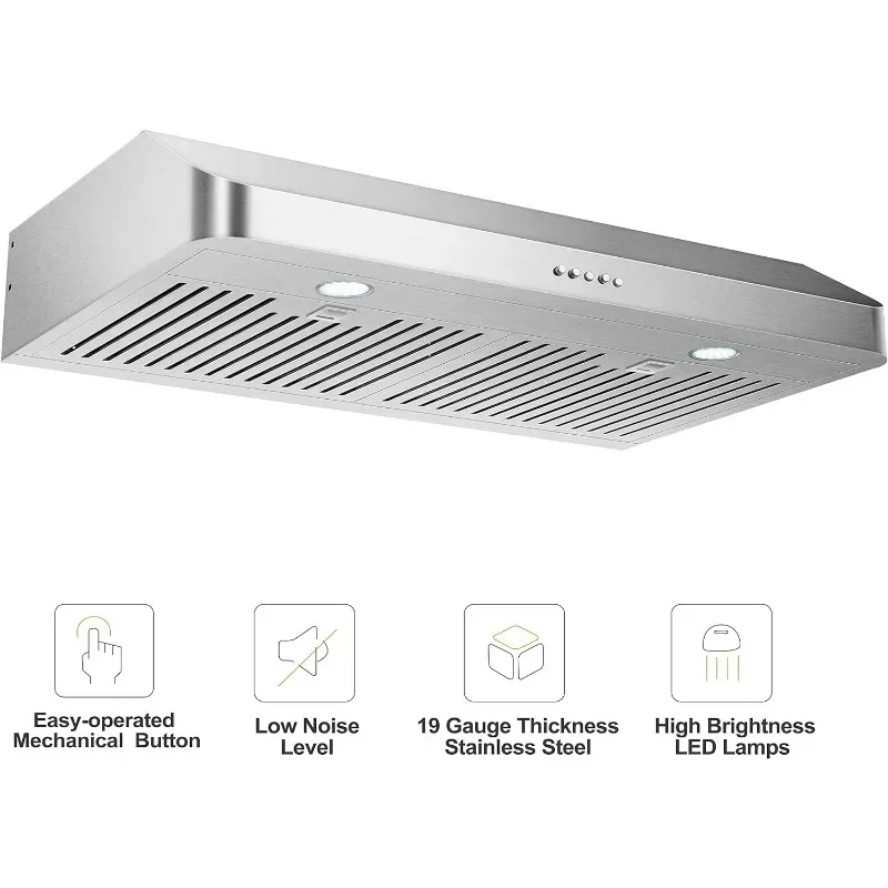 EVRKITCH Range Hood 30inch, Under Cabinet Range Hood,Kitchen Vent Hood, Stainless Steel Kitchen Stove Vent Hood for Ducted 3