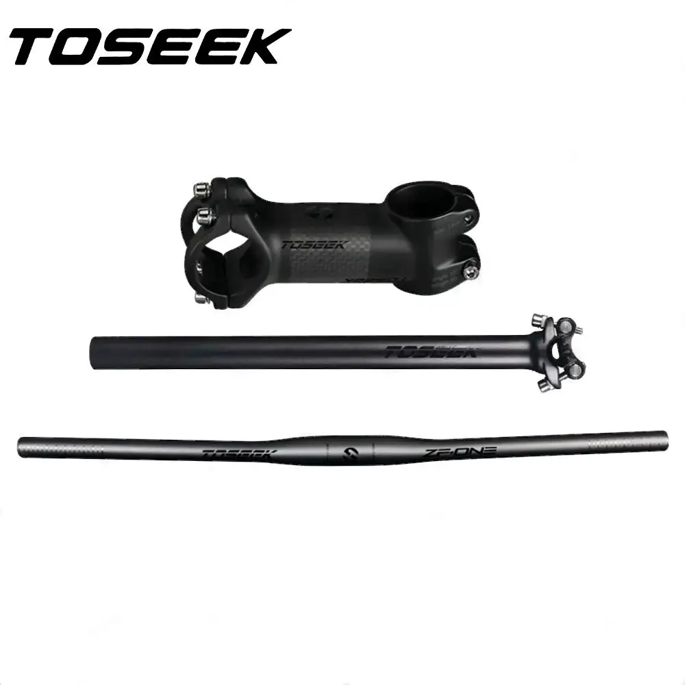 TOSEEK ZF-ONE Carbon Fiber Bicycle MTB Bars Rise or Flat Handlebar Seatpost Stem Bike Mountain Handlebars Sets Parts